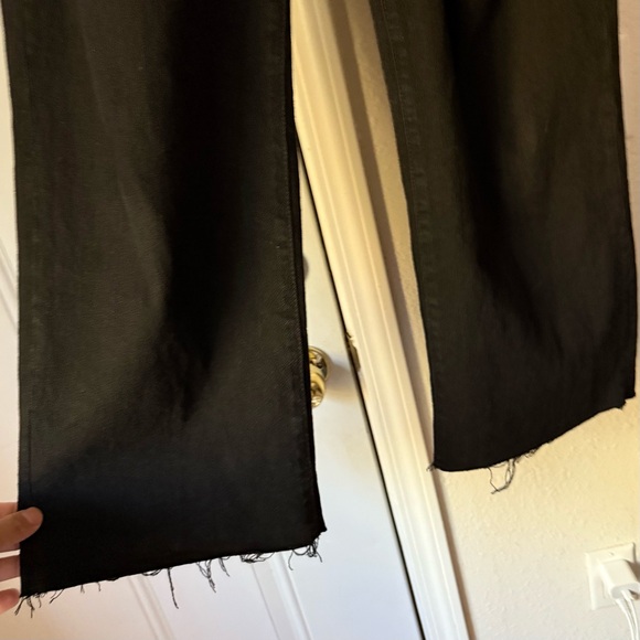 OLIVER LOGAN black Aberdeen cotton wide leg cropped raw fray hem jeans - Picture 2 of 7